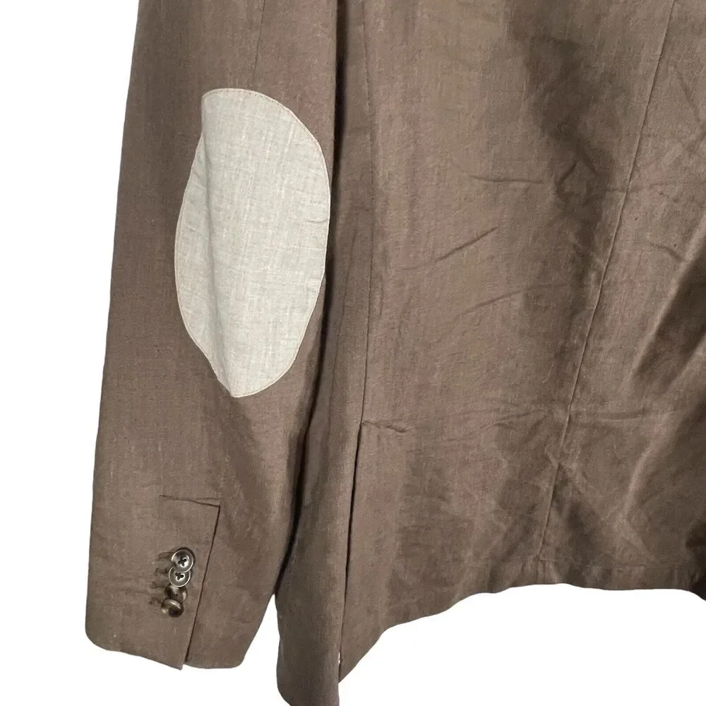 CREMIEUX Mens Brown Elbow Patch Linen Blend Unstructured Blazer Coat SIZE LARGE
